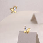 S925 Sterling Silver Gold Plated Abstract Butterfly Stud Earrings, 0.6ct D-VVS1 Moissanite, 1.7g Women's Jewelry Gift Box