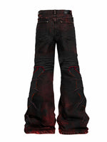 Dark Punk Red-and-black Distressed Flared Pants