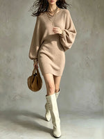 Round-neck Loose-fit Pullover Sweater Dress