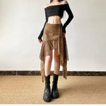 Lace-panel Mid-length French-style Elegant Solid-color Skirt