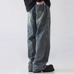 Mens Straight Leg Loose Fit Wide Leg Jeans