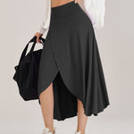 Fashionable Irregular-Slit Solid-Color Skirt For Women