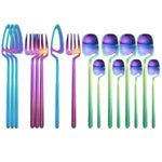 Rainbow Dinnerware Set Spoon Fork Knife Table Decor Cutlery Sets Kitchen Matte Gold tableware Set Desserts Soup Coffee Use