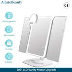 Trifold Makeup Mirror With Light 68 LED Vanity Mirrors 10X Magnifying 180Rotation