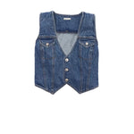 Womens Sleeveless V-Neck Top Denim Vest Petite Waistcoat