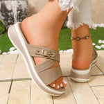 Light Khaki Flip-flops With Double Straps Womens Platform Wedge Sandals