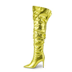 Sexy Womens High Heel Pleated Colorful Bootie Back Slit Pointed Toe Fashion Boots