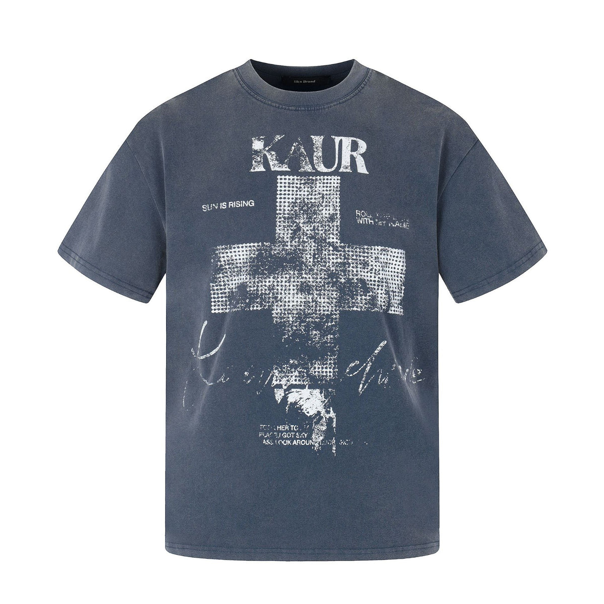 Mottled Cross-printed Washed-and-distressed Trendy Top