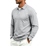 Lapel-button Sport Solid-color Mens Long-sleeve Polo Shirt