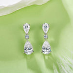 S925 Sterling Silver Pear Moissanite Drop Earrings, 10x7mm D-VVS1 Three-Stone Dangle, Platinum Plated 3.6g Fine Jewelry Gift Box