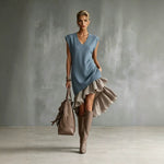 Solid-color Casual European-American Style Flounced Midi Skirt
