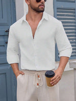 Mens Striped Long-sleeve Loose-fit Button-down Shirt