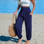 Women's Solid-Color Loose Beach Casual Ankle-Tied Pants