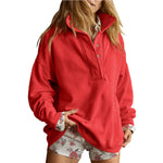 Loose-fitting Casual Long-sleeve Hoodie With A Semi-open Neckline And Buttons