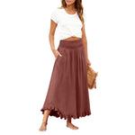 High-waisted Elastic-waist Long Skirt With Ruffled Hem