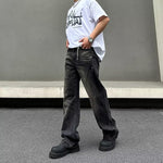New American-style Retro High-street Black Tie-dye Straight-leg Jeans