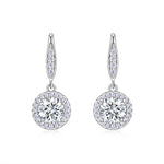 S925 Sterling Silver Halo Drop Earrings, 1ct D-VVS1 Moissanite, Lever Back Dangle With Pave Detail, Platinum Plated 3.3g, GRA Certificate Gift Box