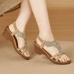 Rhinestone Flower Wedge Sandals