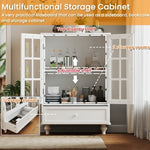 Minimalist White Buffet Cabinet With Double Glass Doors And Drawer, Modern Wooden Storage Sideboard Cupboard For Living Room, Dining Room Hallway Entryway