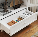 Minimalist White Buffet Cabinet With Double Glass Doors And Drawer, Modern Wooden Storage Sideboard Cupboard For Living Room, Dining Room Hallway Entryway
