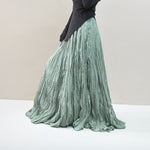 Ruffled Forest Girl Style Traditional Chinese Inspired Cotton Linen A Line Maxi Skirt
