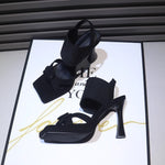 European And American-style Suede Square-toe Thick-soled Stiletto Sandals