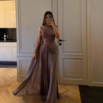 Pleated Ribbon Satin Evening Dress