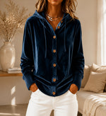 Buttoned Velvet Hooded Cardigan Solid-Color Coat For Women