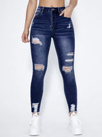 Ripped Slim-Fit Stretch Womens Jeans