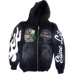 Hooded Cardigan Jacket Embroidered Print Mens Sweatshirt
