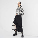 Womens French-style Color-Block Ruffled-Piped Mesh Midi Skirt