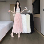 White Elastic-waist A-line Skirt