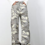 Mens Retro Camo Cargo Denim Jeans With Big Pockets