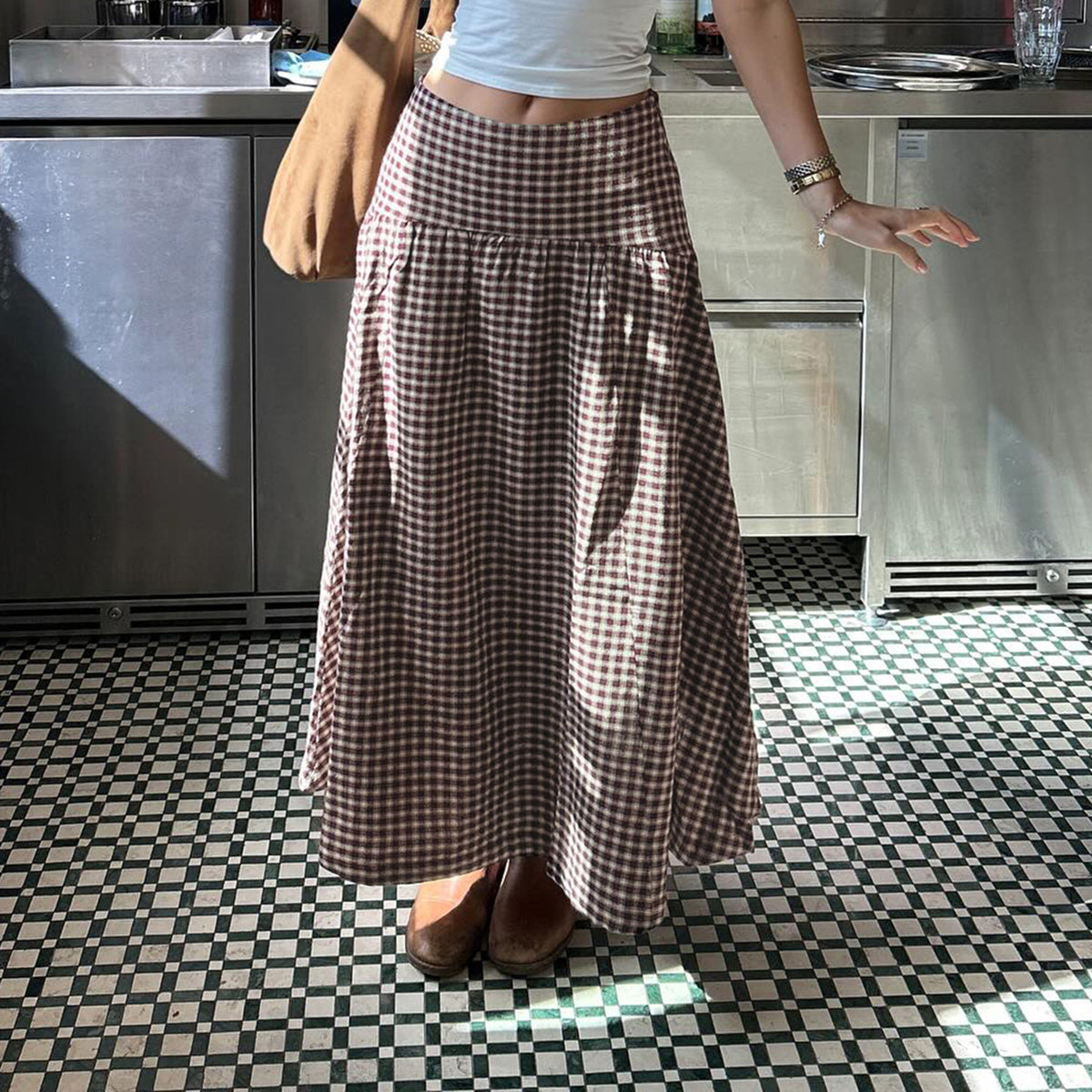 European And American Rustic-style Slim-fit Plaid Skirt