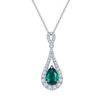 S925 Sterling Silver Teardrop Pendant Necklace, 11x7mm Lab-Grown Ruby & Emerald, Platinum Plated 45cm, 3.7g Women's Jewelry Gift Box