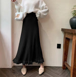 Elegant Mid-length High-waisted Flared A-line Skirt Winter Wool Knit Dress