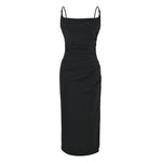 Womens Stylish Pleated Waist-cinching Side-slit Camisole Dress
