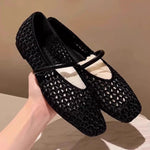 Retro Woven Roman Style Small Square-Toe Low-Top Womens Pumps