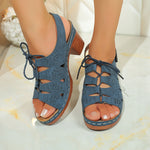Summer New Style Velcro Hollow-out Lace-up Fashionable High-heeled Sandals For Women