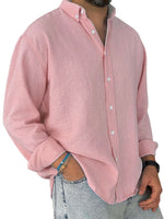 Mens Washed-cotton Long-sleeve Button-down Shirt