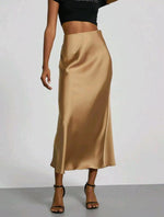 Elegant Silky Satin Midi Skirt