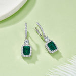 S925 Sterling Silver Lab-Grown Emerald Cut Drop Earrings, 6x8mm 6ct Ruby Sapphire Emerald, Platinum Plated 5.2g Women's Jewelry Gift Box