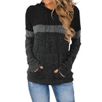 Casual Color-block Patchwork Hooded Sweatshirt With Pockets