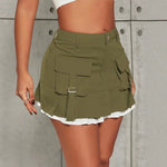 Retro Casual Flap-pocket Ruffled Utility Dress