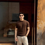 Mens Round-Neck Knitted Short-Sleeve T-Shirt