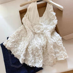 Halter-neck Off-shoulder Top With Three-dimensional Floral Design For Women