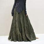 Ruffled Forest Girl Style Traditional Chinese Inspired Cotton Linen A Line Maxi Skirt