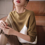 Comfortable Versatile Color-blocked Wool Loose-fit Mock-neck Base Sweater
