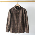 Mens Casual Long-sleeve Washed Cotton Plaid Shirt