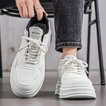 2026 New Men's Summer Premium Versatile White Leather Skate Shoes, Elevator Trendy White Sneakers